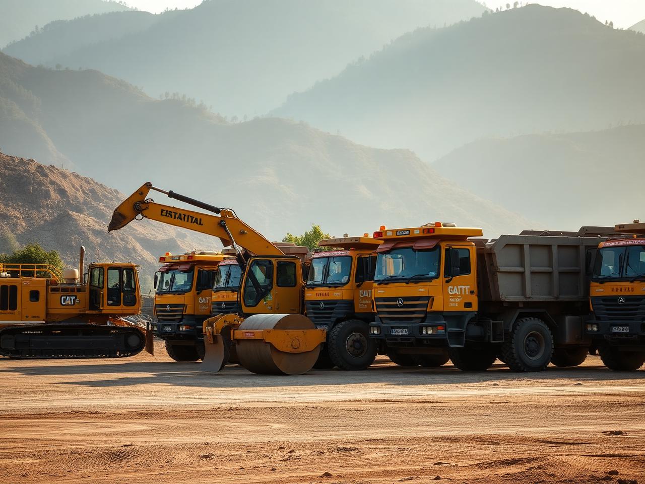 Construction equipment at a project site yard in Nepal